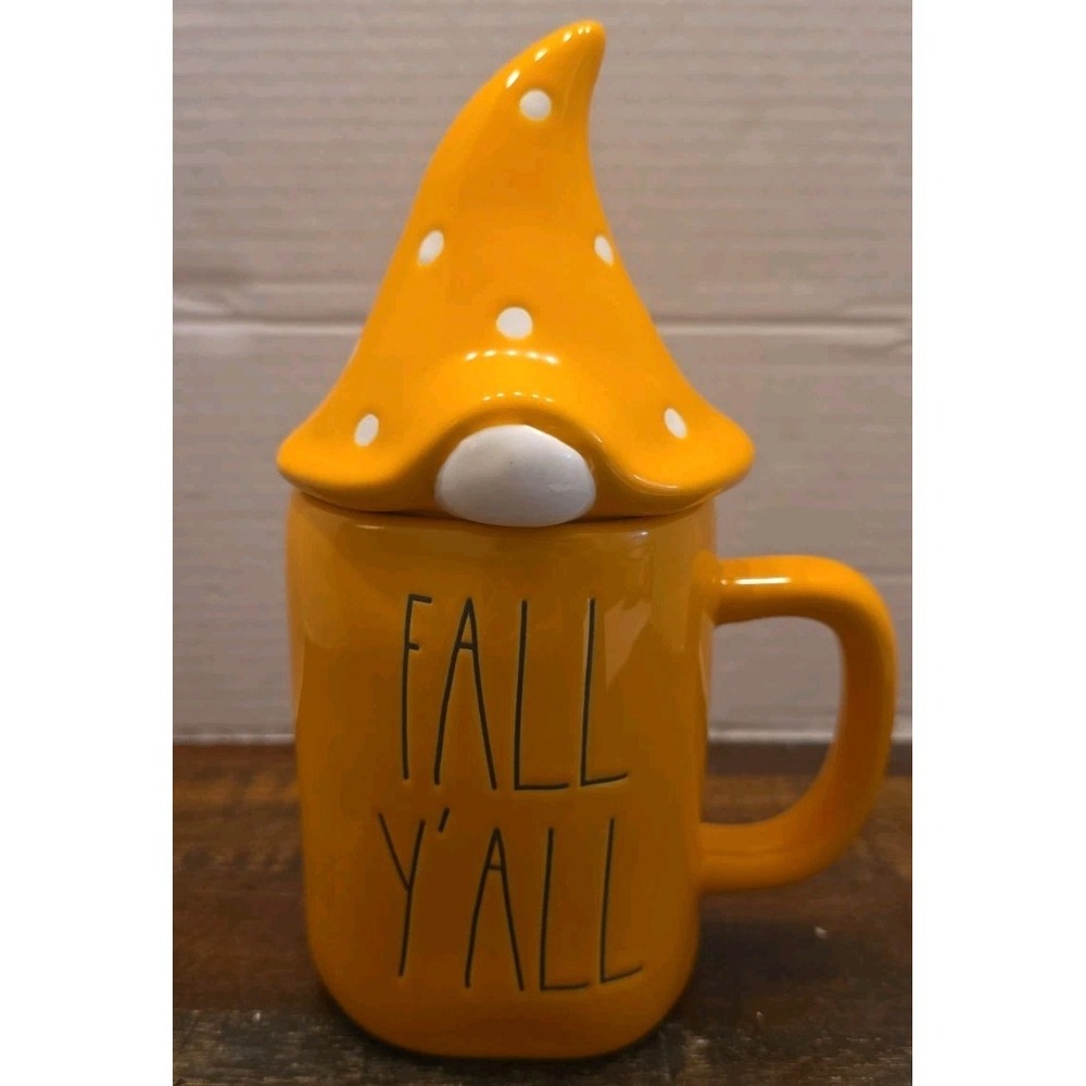Rae Dunn Fall Y'all Yellow Gnome Lidded Mug Artisan Collection by Magenta 18 oz